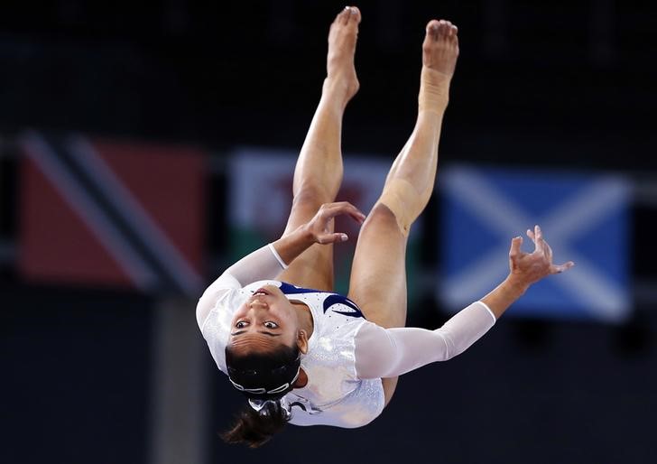 Karmakar of India performs during the womens gymnastics vault apparatus final at the 2014 Commonwealth Games in Glasgow