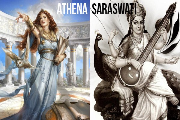 Saraswati and Athena 