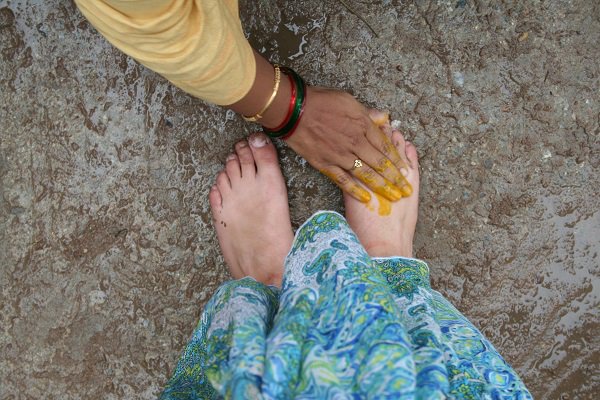 Seeking the blessings of every elder by touching their feet