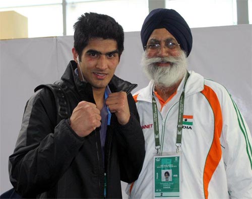 Vijendra Singh with his coach Gurubaksh Singh Sandhu