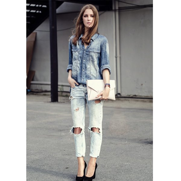 Chambray on Ripped Jeans
