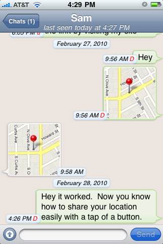 Location sharing on Whatsapp.