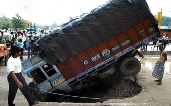 Potholes on road