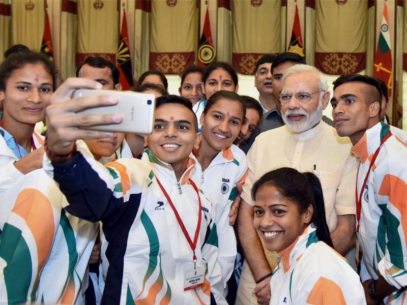 Athletes Clicking Selfies With The PM 